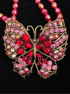 Weiss Vintage Pink and Red Butterfly Crystal Brooch